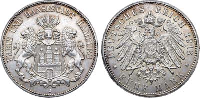 Лот №259,  Германская Империя. Свободный Ганзейский город Гамбург. 5 марок 1913 года.