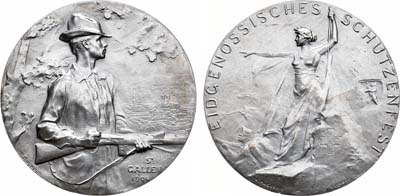 Лот №115,  Швейцария. Кантон Санкт-Галлен. Медаль 1904 года. Стрелковая. Кантональный стрелковый фестиваль в Санкт-Галлене.