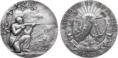 Лот №119,  Швейцария. Кантон Женева. Медаль 1928 года. Стрелковая. Первый приз за стрельбу из пистолета.
