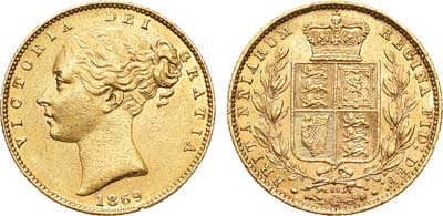 Лот №123,  Великобритания. Королева Виктория. Соверен 1869 года.