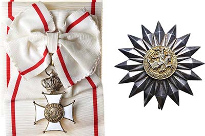 Лот №150,  Княжество Монако. Комплект знаков Большого креста ордена Гримальди (крест на ленте и звезда).