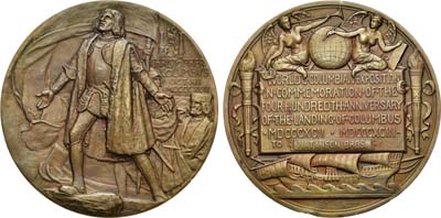 Лот №161,  США. Медаль 1893 года. Для экспонентов Всемирной выставки в Чикаго.