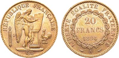 Лот №173,  Франция. Третья республика. 20 франков 1894 года.