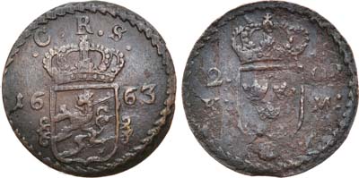 Лот №183,  Королевство Швеция. Король Карл XI. 2 эре 1663 года.