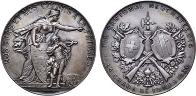 Лот №39,  Швейцария. Кантон Невшатель. Медаль 1886 года. Стрелковая. Кантональный стрелковый фестиваль в Ла-Шо-де-Фон.