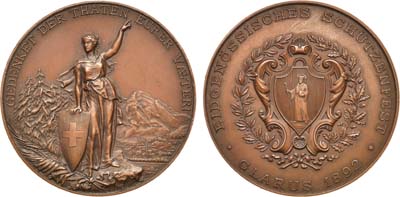 Лот №64,  Швейцария. Кантон Гларус. Медаль 1892 года. Стрелковая. Кантональный стрелковый фестиваль в Гларусе.