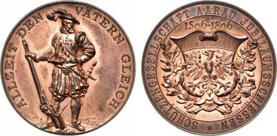 Лот №88,  Швейцария. Кантон  Аргау. Медаль 1896 года. Стрелковая. Юбилейная стрельба стрелкового клуба Арау.