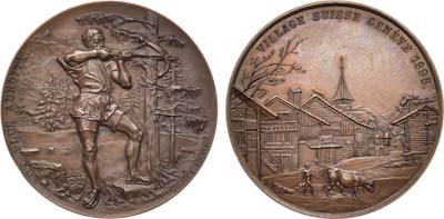 Лот №93,  Швейцария. Кантон Женева. Медаль 1896 года. Стрелковая. Национальный фестиваль стрельбы из арбалета.