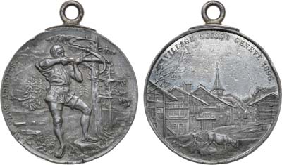 Лот №94,  Швейцария. Кантон Женева. Медаль 1896 года. Стрелковая. Национальный фестиваль стрельбы из арбалета.