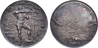 Лот №95,  Швейцария. Кантон Женева. Медаль 1896 года. Стрелковая. Национальный фестиваль стрельбы из арбалета.