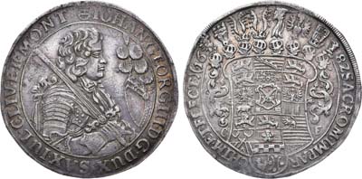 Лот №100,  Священная Римская империя. Курфюршество Саксония. Альбертинская линия. Курфюрст Иоганн Георг III. Талер 1682 года.