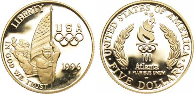 Лот №119,  США. 5 долларов 1996 года. .