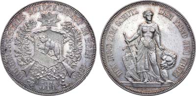 Лот №126,  Швейцария. Конфедерация. 5 франков 1885 года. Стрелковый фестиваль в Берне.