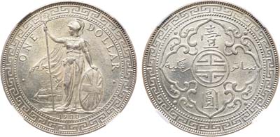 Лот №25,  Великобритания. Королева Виктория. Торговый доллар 1900 года. В слабе ННР MS 62.