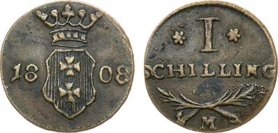 Лот №29,  Германия. Королевство Пруссия. Вольный город Данциг (Гданьск). 1 шиллинг 1808 года.