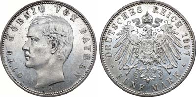 Лот №51,  Германская империя. Королевство Бавария. Король Отто I. 5 марок 1907 года.
