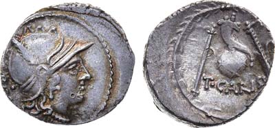 Лот №5,  Римская Республика. Монетарий Тит Каризий. Денарий 46 год до н.э.