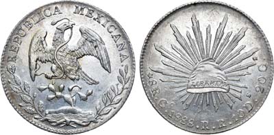 Лот №75,  Мексиканские Соединённые Штаты. Штат Гуанахуато. 8 реалов 1888 года .