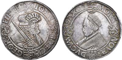 Лот №81,  Священная Римская империя. Курфюршество Саксония. Альбертинская линия. Курфюрсты Иоганн и Георг. Талер без обозначения даты (1525 года).