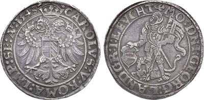 Лот №82,  Священная Римская империя. Графство Ганау-Лихтенберг. С титулом императора Карла V. Талер 1548 года.