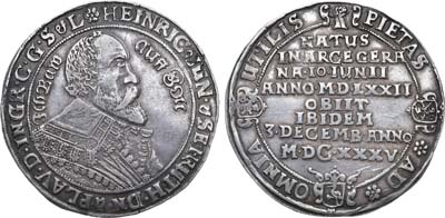 Лот №96,  Священная Римская империя. Герцогство Рейсс-Лобенштайн. Младшая линия. Герцог Генрих II. Талер 1635 года.