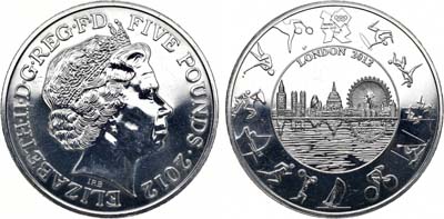 Артикул №22-08778,  Великобритания. Елизавета II. 5 фунтов 2012 года. XXX летние Олимпийские Игры, Лондон, 2012 год.