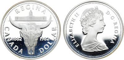 Артикул №23-27764,  Канада. Конституционная монархия. Королева Елизавета II. 1 доллар 1982 года. 100 лет городу Реджайна.
