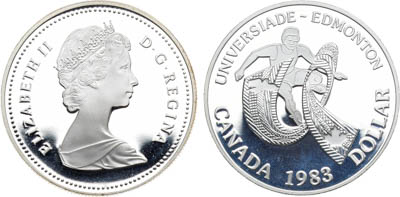 Артикул №23-27765,  Канада. Конституционная монархия. Королева Елизавета II. 1 доллар 1982 года. XII Универсиада в Эдмонтоне.