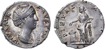 Лот №13,  Римская Империя. 
Фаустина Старшая, супруга императора Антония Пия (138-161). 
Денарий. После 147 года. .