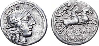 Лот №21,  Римская Республика. Монетарий Гай Порций Катон. Денарий 123 года до н.э. .