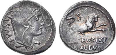 Лот №22,  Римская Республика. 
Денарий 105 года до н.э. Монетарий Луций Торий Бальб..