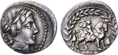 Лот №23,  Римская Республика.
Денарий 85 года до н.э. Монетарий Маний Фонтей..