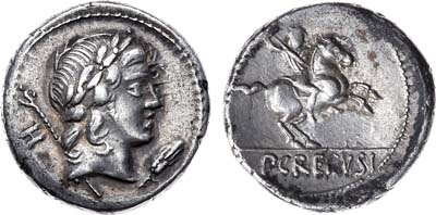 Лот №25,  Римская Республика.
Денарий 82 года до н.э. Монетарий Публий Крепусий..