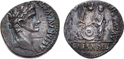 Лот №28,  Римская Империя. 
Император Август. 
Денарий 2 года до н.э. - 4 года н.э..