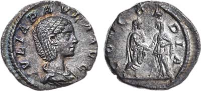 Лот №34,  Римская Империя. 
Юлия Паула, супруга императора Элагабала. 
Денарий 219 года. .