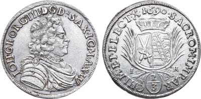 Лот №47,  Германия. Курфюршество Саксония. Курфюрст Иоганн Георг III. 2/3 талера 1690 года. .