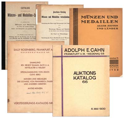 Лот №982,  Лот из 5-ти довоенных аукционных  каталогов немецких фирм с продажами редких русских монет.