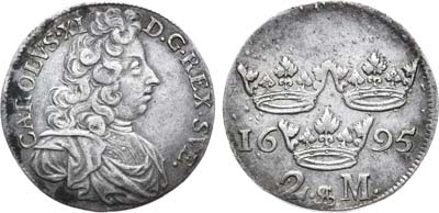 Лот №12,  Швеция. Карл XI. 2 марки 1695 года.