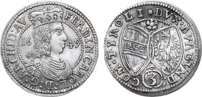 Лот №16,  Священная Римская империя. Австрия. Фердинанд Карл. 3 крейцера 1649 года..