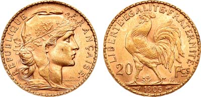 Лот №32,  Французская Республика. 20 франков 1905 года..