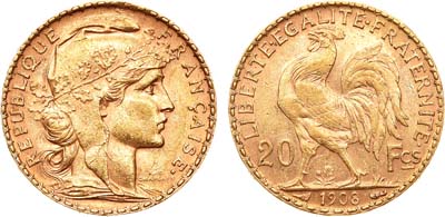 Лот №34,  Французская Республика. 20 франков 1908 года..