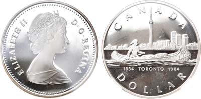 Лот №104,  Канада. Королева Елизавета II. 1 доллар 1984 года. 150 лет Торонто.