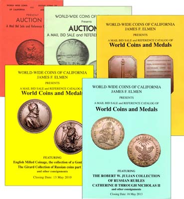 Лот №1132,  World-Wide Coins of California James F. Elmen. Комплект из 5 аукционных каталогов, Санта-Роза (США, Калифорния), 1982-2013 гг. .