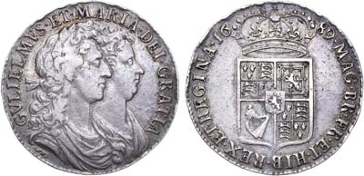 Лот №60,  Королевство Великобритания. Король Вильям и Мария. 1/2 кроны 1689 года.