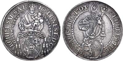 Лот №66,  Священная Римская Империя. Архиепископство Зальцбург. Архиепископ Йоханн Эрнст фон Тун и Гогенштейн. Талер 1703 года.