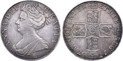 Лот №68,  Королевство Великобритания.  Королева Анна. 1 крона 1707 года.