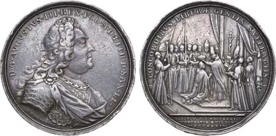 Лот №74,  Королевство Польша. Король Август III. Медаль в память коронации Августа III на польский престол 17 января 1734 года.