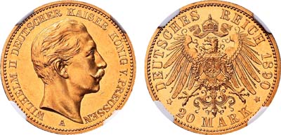 Лот №85,  Германия. Королевство  Пруссия. Король Вильгельм II. 20 марок 1890 года.