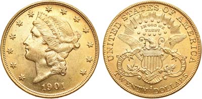 Лот №88,  США. 20 долларов 1901 года.