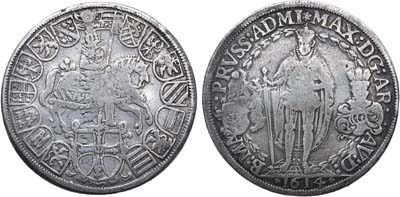 Лот №13,  Священная Римская империя Германской нации. Тевтонский орден. Пруссия Мальбург (Мариенбург). Император Максимильян I. Двойной талер (2 талера) 1614 года.